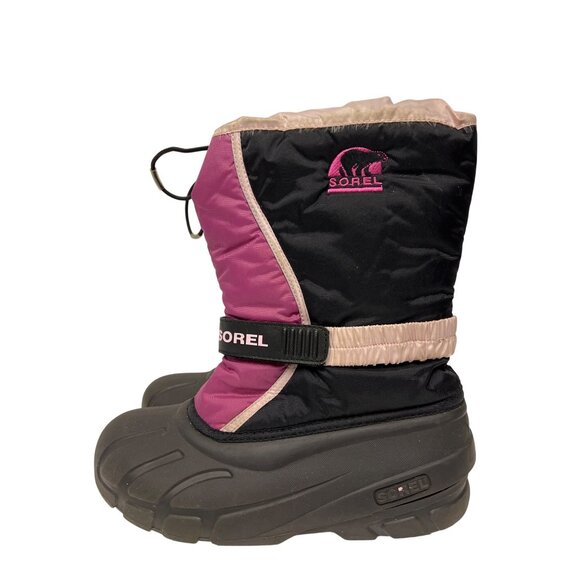 Sorel Flurry TP Pink Black Pull On Insulated Winter Snow Boots Women's Size  7 - Picture 2 of 10
